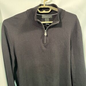 The Mens Store Bloomies Black Large 100% Merino Wool 1/4 Zip Pullover Sweater